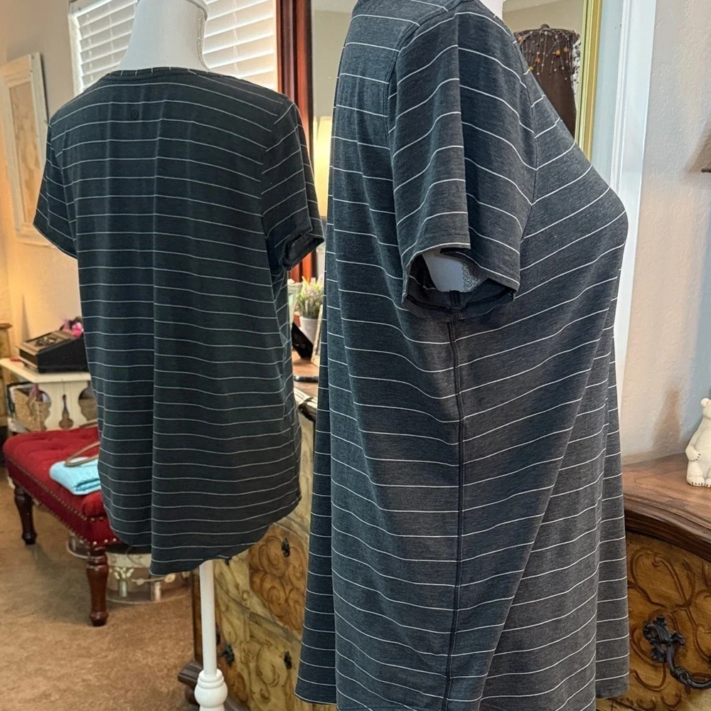 Lululemon Athletica Charcoal Striped V-Neck Tee